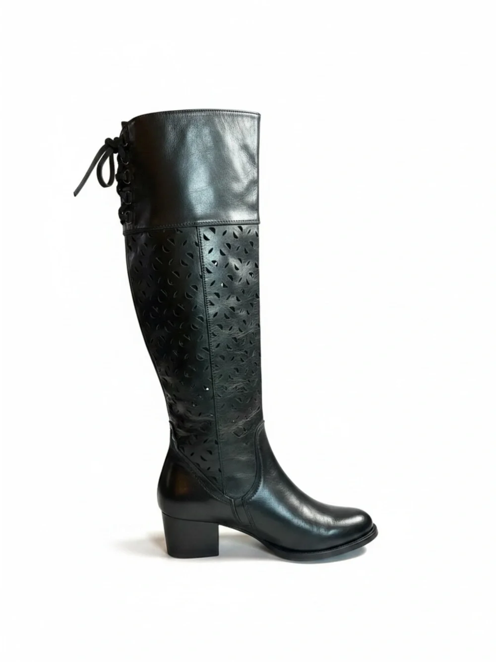 Over-the-Knee Black Laser-Cut Women's Boots